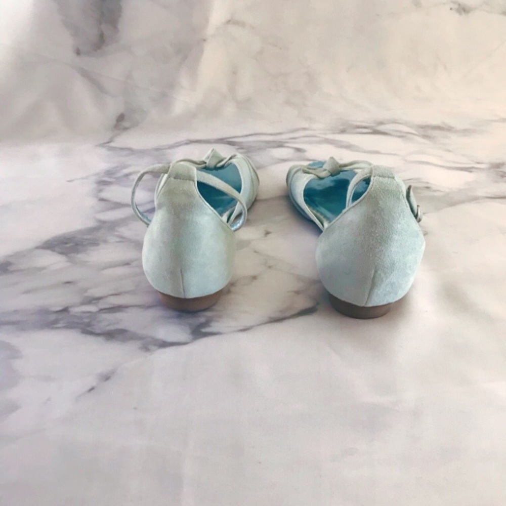 ✨HP✨ Colin Stewart Suede Bow Ankle Strap Flats 8 Aqua - Picture 6 of 10